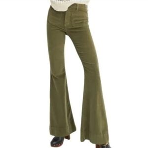 Veronica Beard Sheridan Exaggerated Flare Bell Bottoms Corduroy Pants Green 28